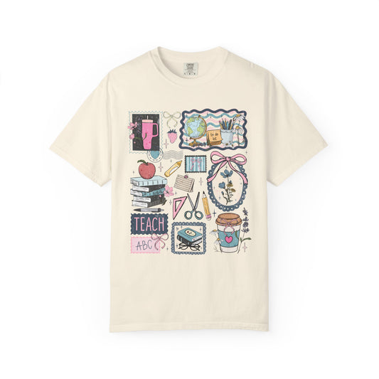 Teacher Graphic T-Shirt — Cute Classroom Icons: Teach, ABC, Apple, Books