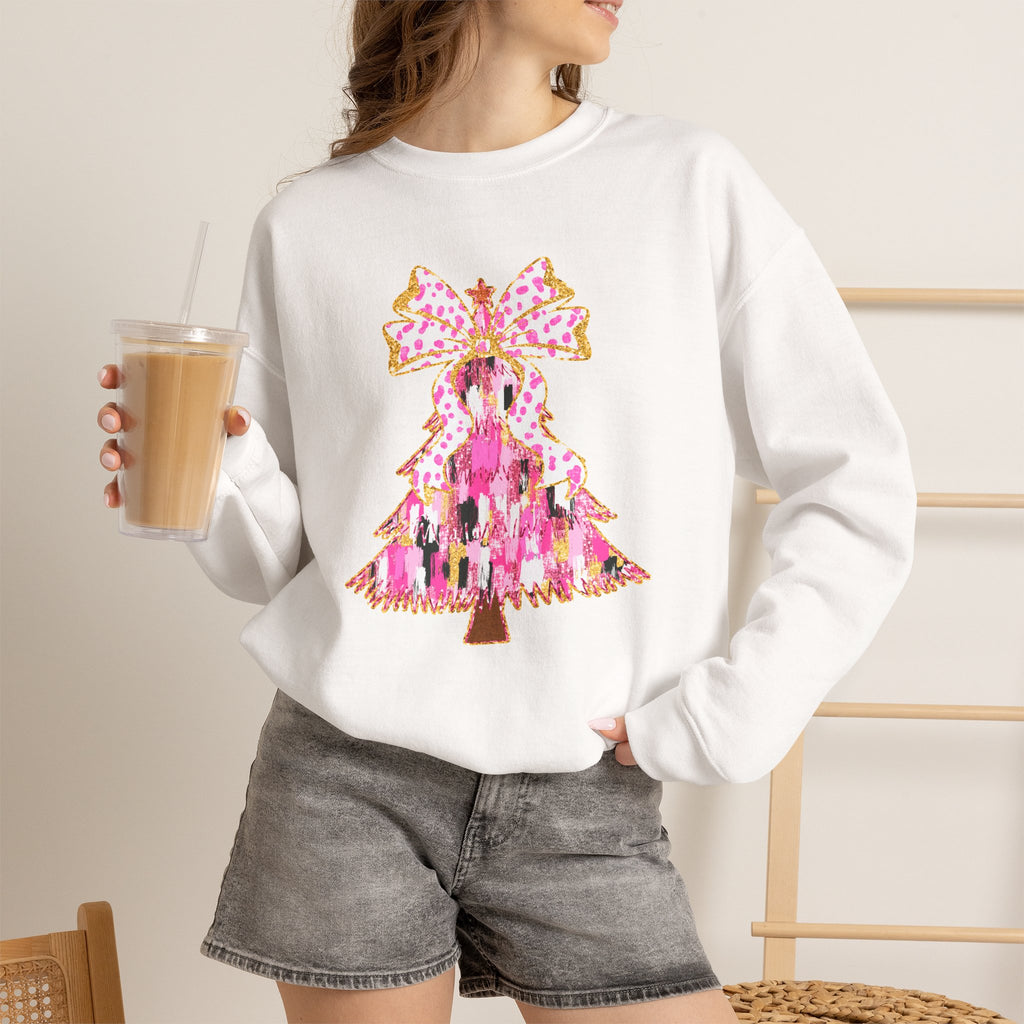 Pink Christmas Tree Crewneck Sweatshirt