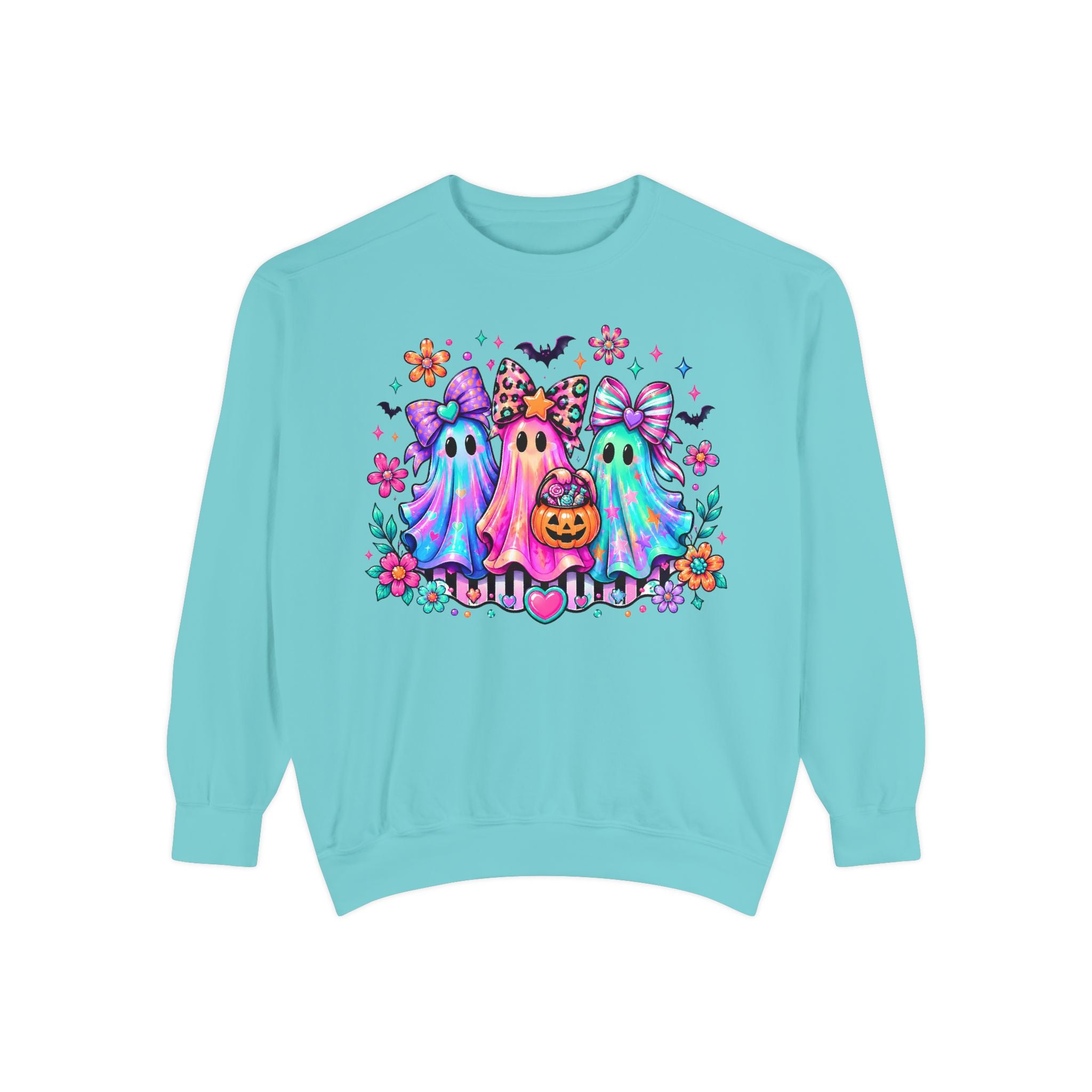 Colorful Cute Ghost Trio Halloween Crewneck