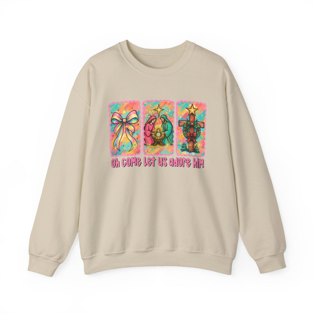 Oh Come Let Us Adore Him Christmas Religious Crewneck Sweatshirt