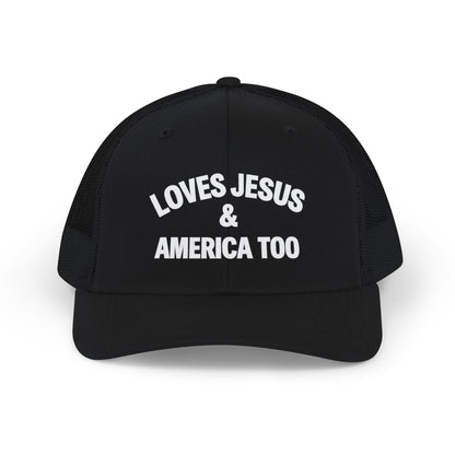 Loves Jesus & America Too Men Trucker Cap