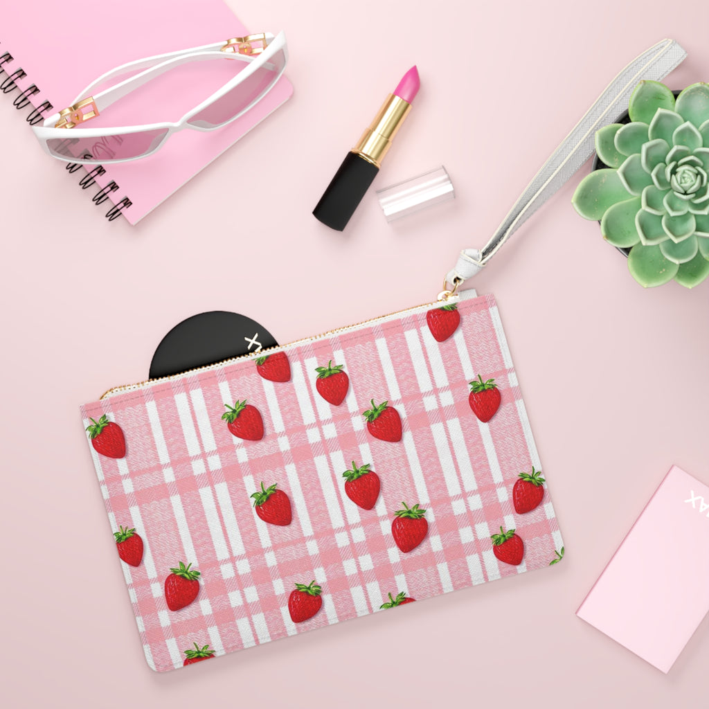 Strawberry Plaid Clutch Bag