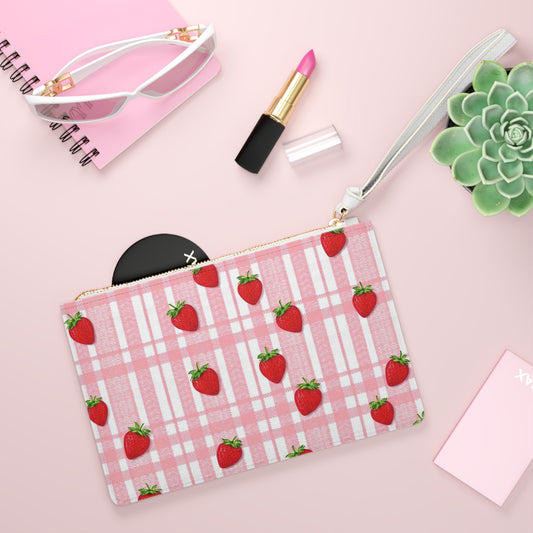 Strawberry Plaid Clutch Bag