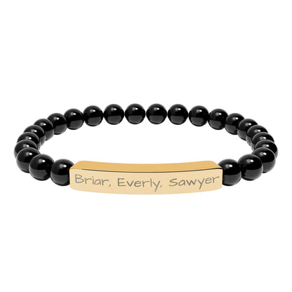 Personalized Kids Name Bracelet for Mom | Custom Beaded Bracelet | Engraved Name Bar | Mothers Day Gift