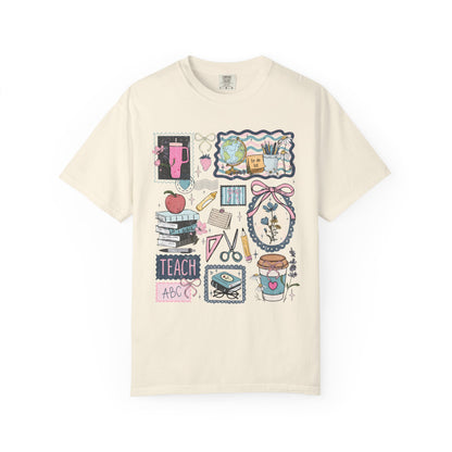 Teacher Graphic T-Shirt — Cute Classroom Icons: Teach, ABC, Apple, Books