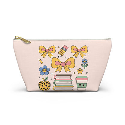 Cute Schoolgirl Accessory Pouch — Bow, Books & Coffee Makeup Bag