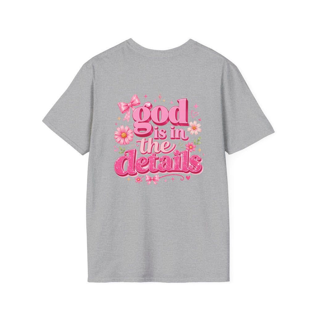 God Is In The Details Tee | Coquette Christian Shirt | Girly Faith Graphic Tee | Pink Bow Cross Shirt | Trendy Boutique Top