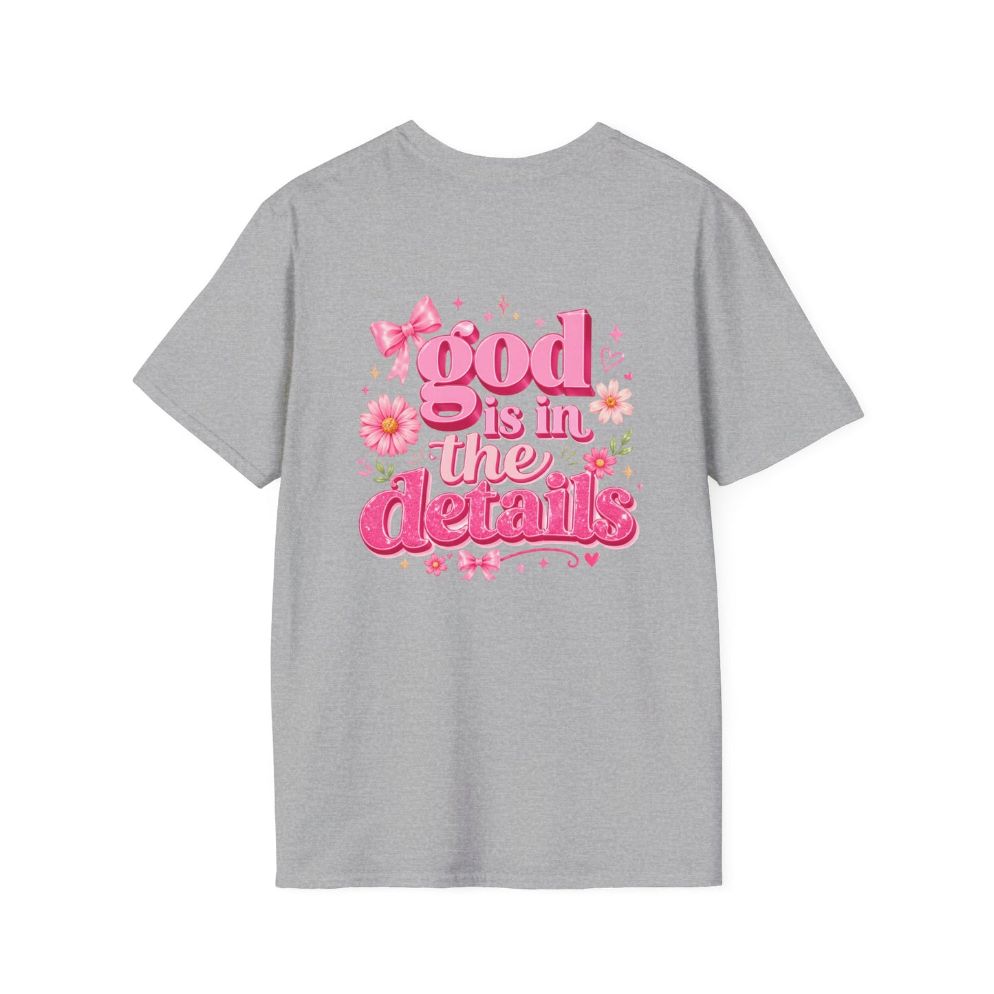 God Is In The Details Tee | Coquette Christian Shirt | Girly Faith Graphic Tee | Pink Bow Cross Shirt | Trendy Boutique Top