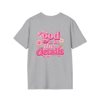 God Is In The Details Tee | Coquette Christian Shirt | Girly Faith Graphic Tee | Pink Bow Cross Shirt | Trendy Boutique Top