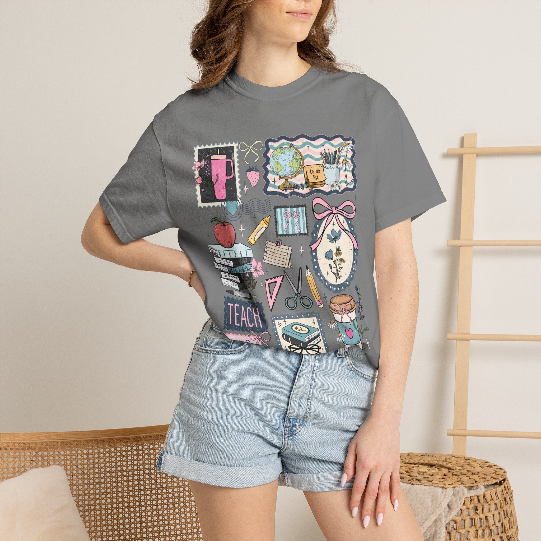 Teacher Graphic T-Shirt — Cute Classroom Icons: Teach, ABC, Apple, Books