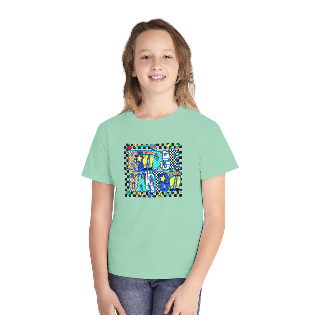 Youth Tee — Colorful 'Good Vibes' Checkerboard Graphic