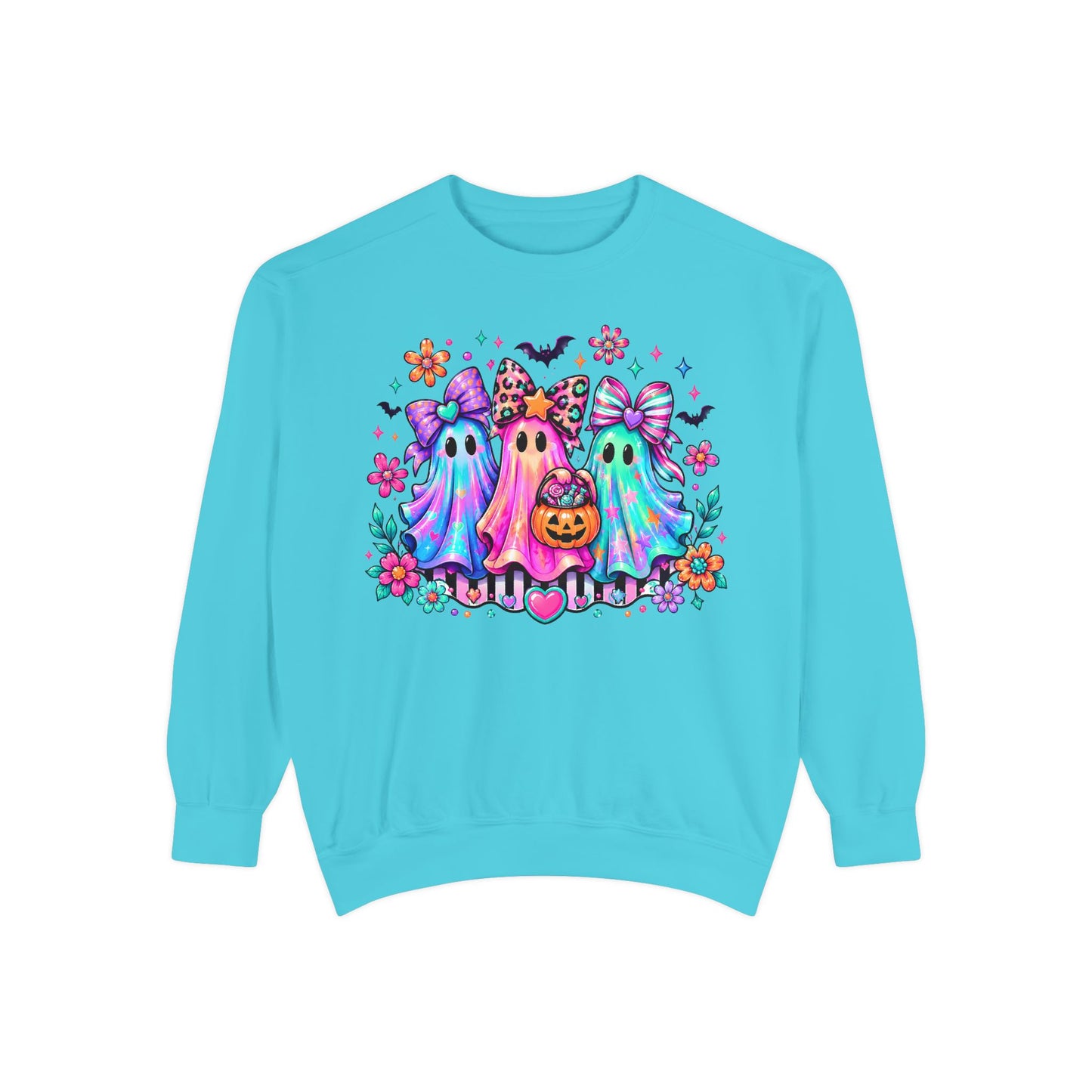 Colorful Cute Ghost Trio Halloween Crewneck