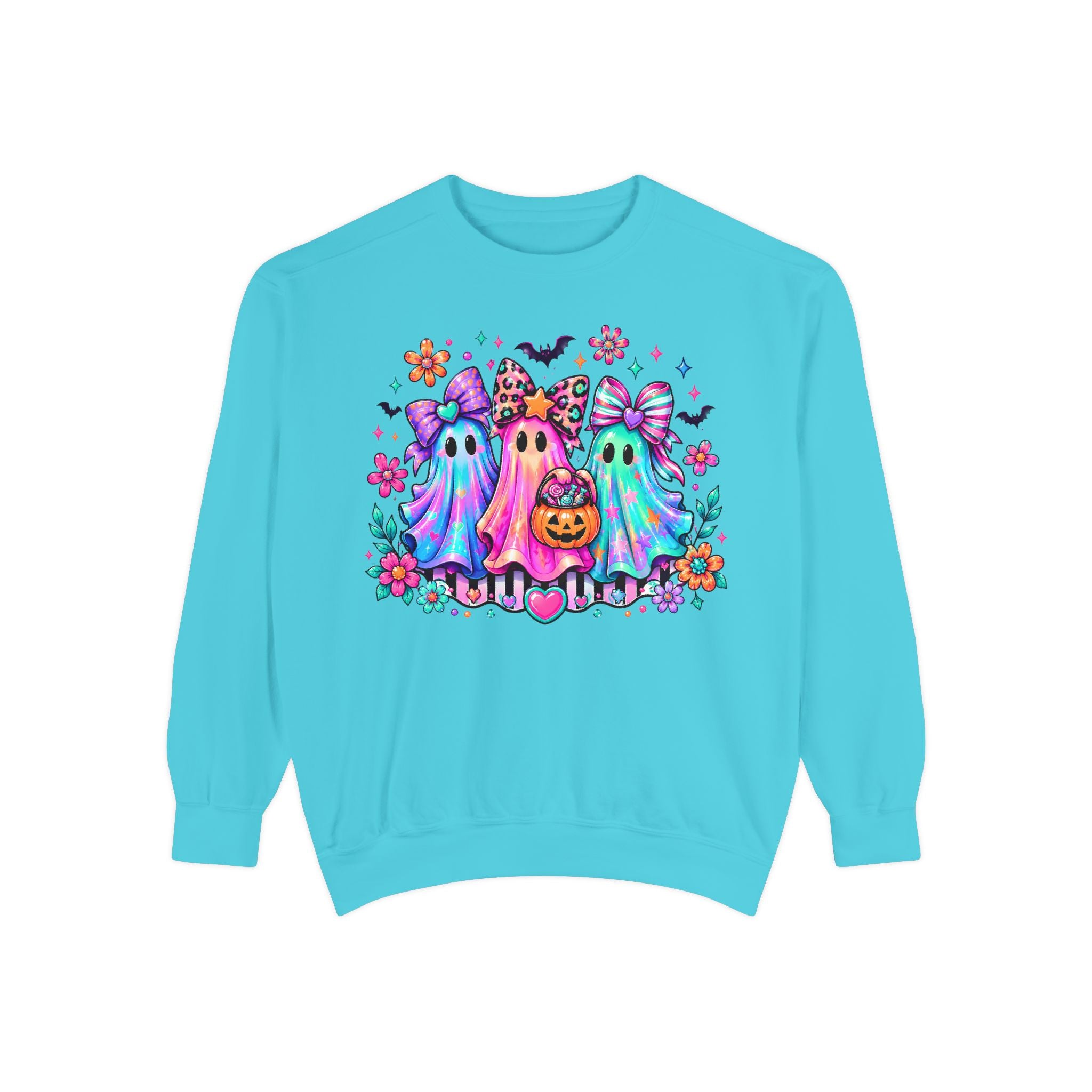 Colorful Cute Ghost Trio Halloween Crewneck