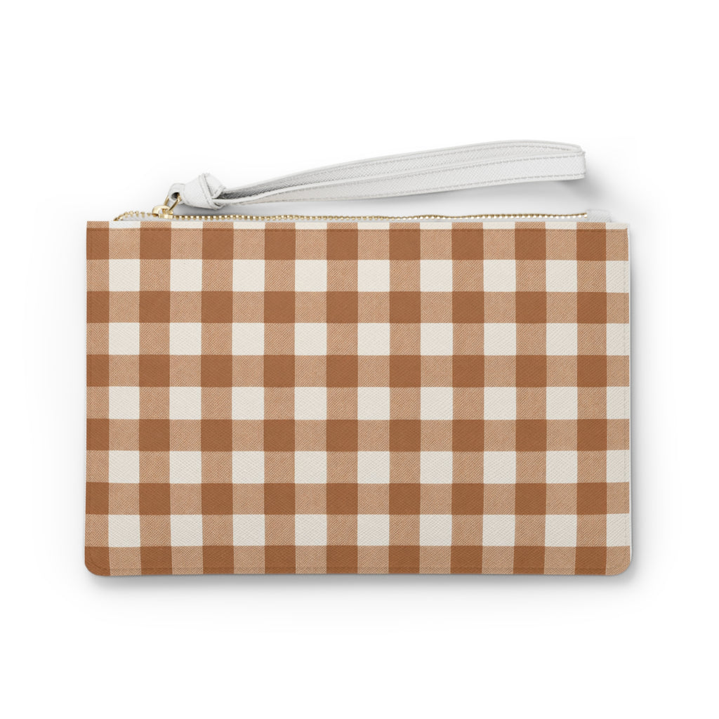 Brown Checkered Wristlet Wallet