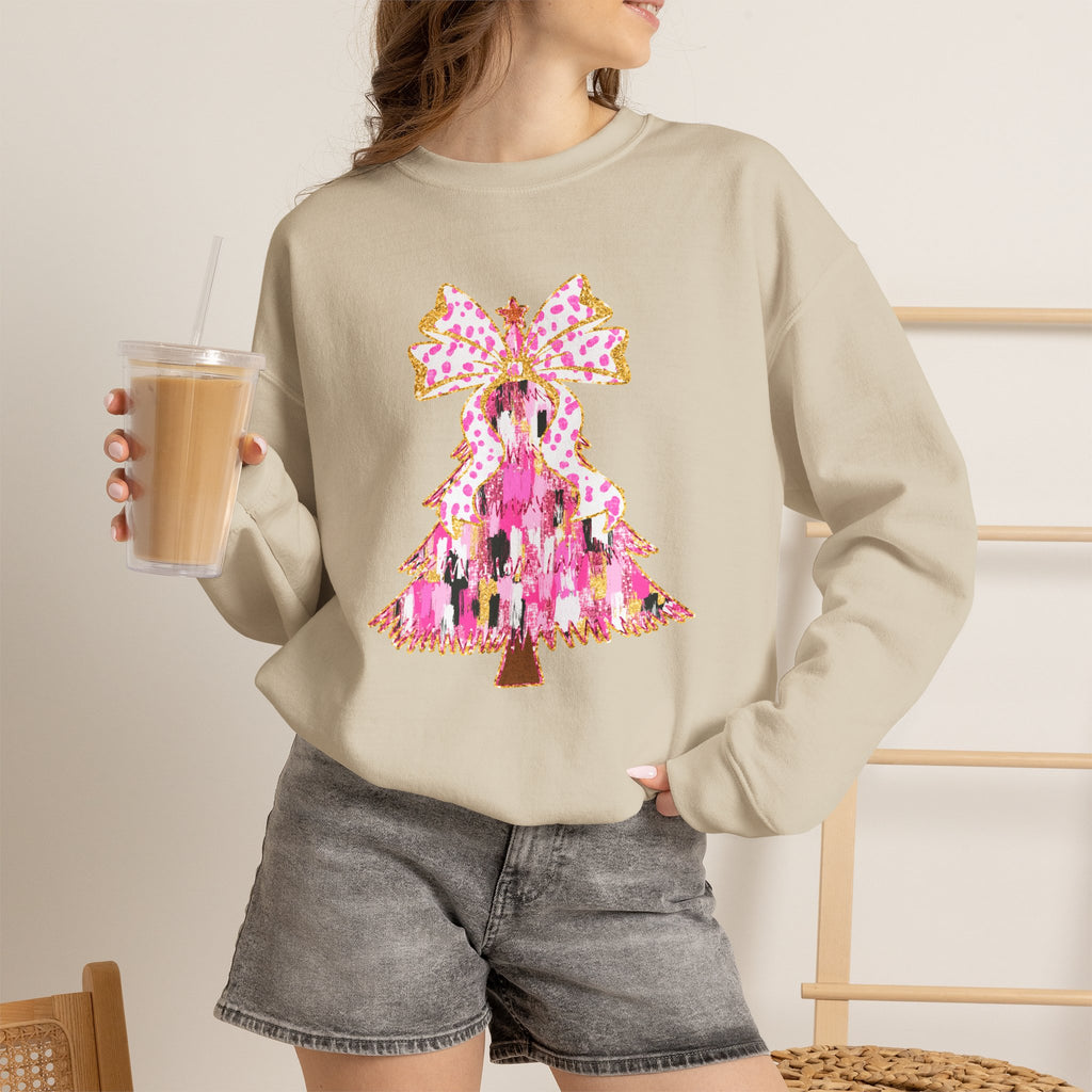 Pink Christmas Tree Crewneck Sweatshirt