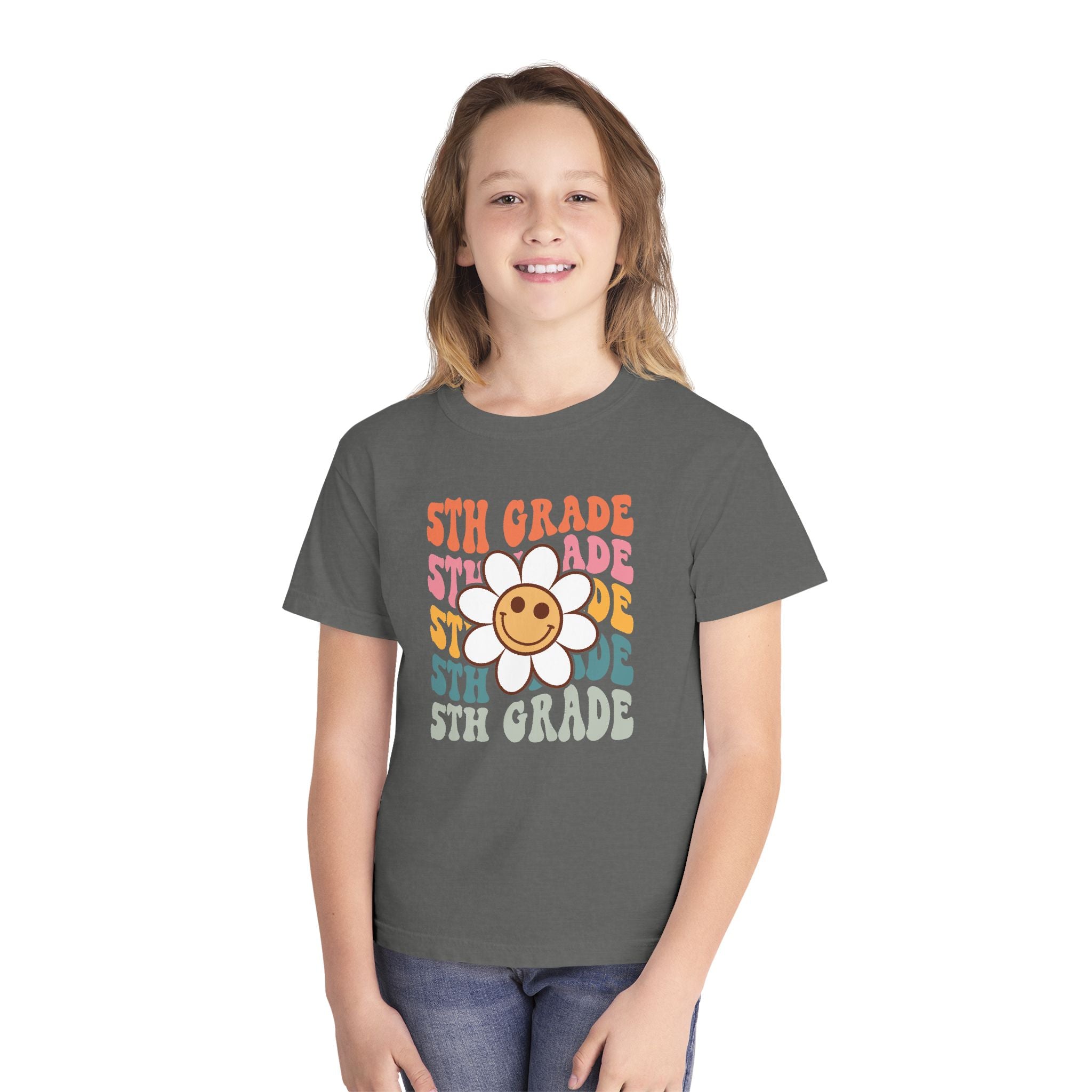 5th Grade Daisy Youth Tee — Retro Smiley Flower Back-to-School Shirt