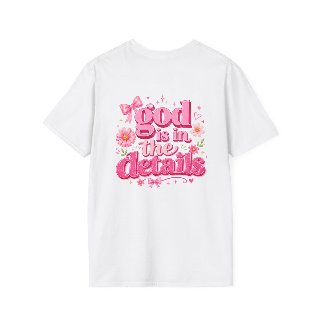 God Is In The Details Tee | Coquette Christian Shirt | Girly Faith Graphic Tee | Pink Bow Cross Shirt | Trendy Boutique Top
