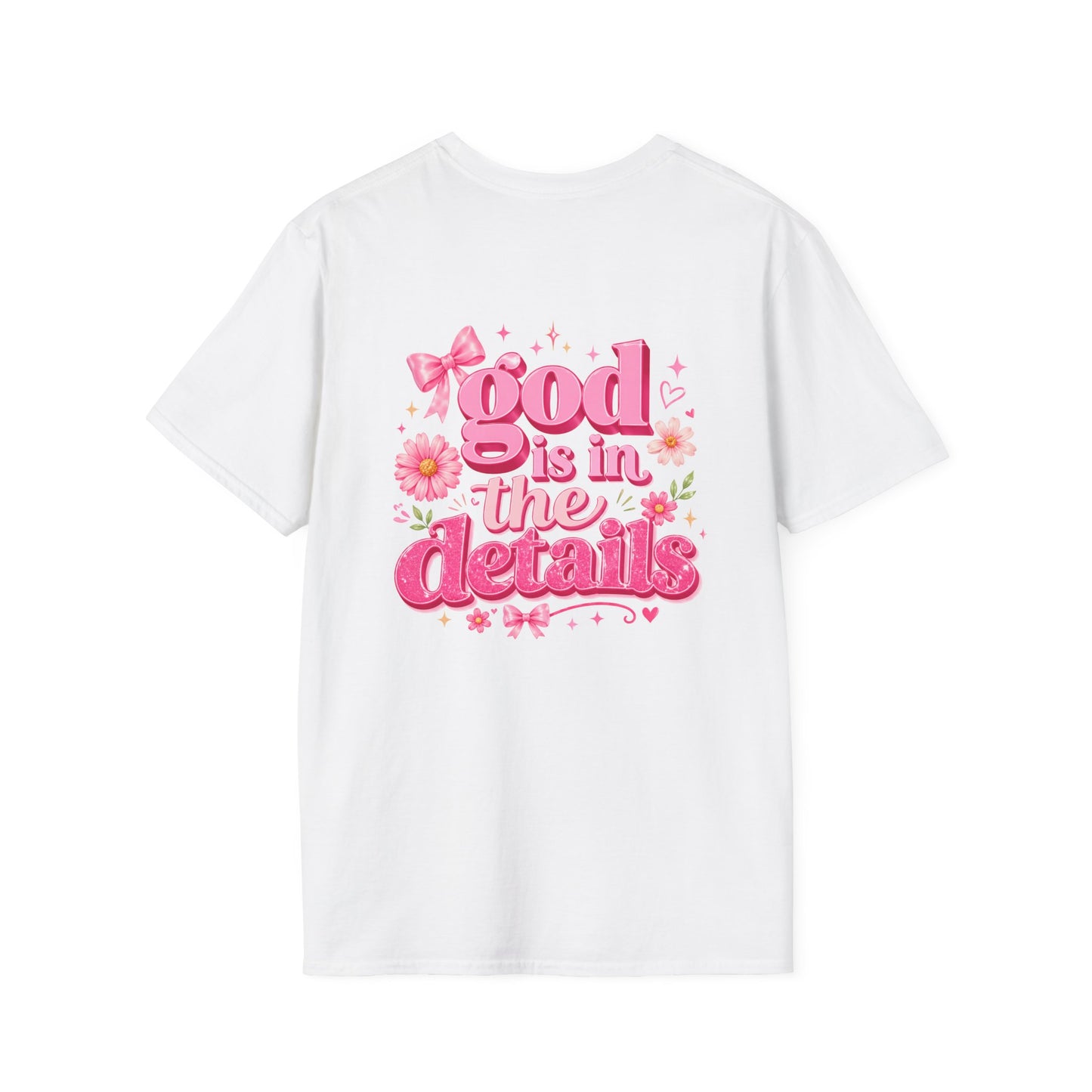 God Is In The Details Tee | Coquette Christian Shirt | Girly Faith Graphic Tee | Pink Bow Cross Shirt | Trendy Boutique Top