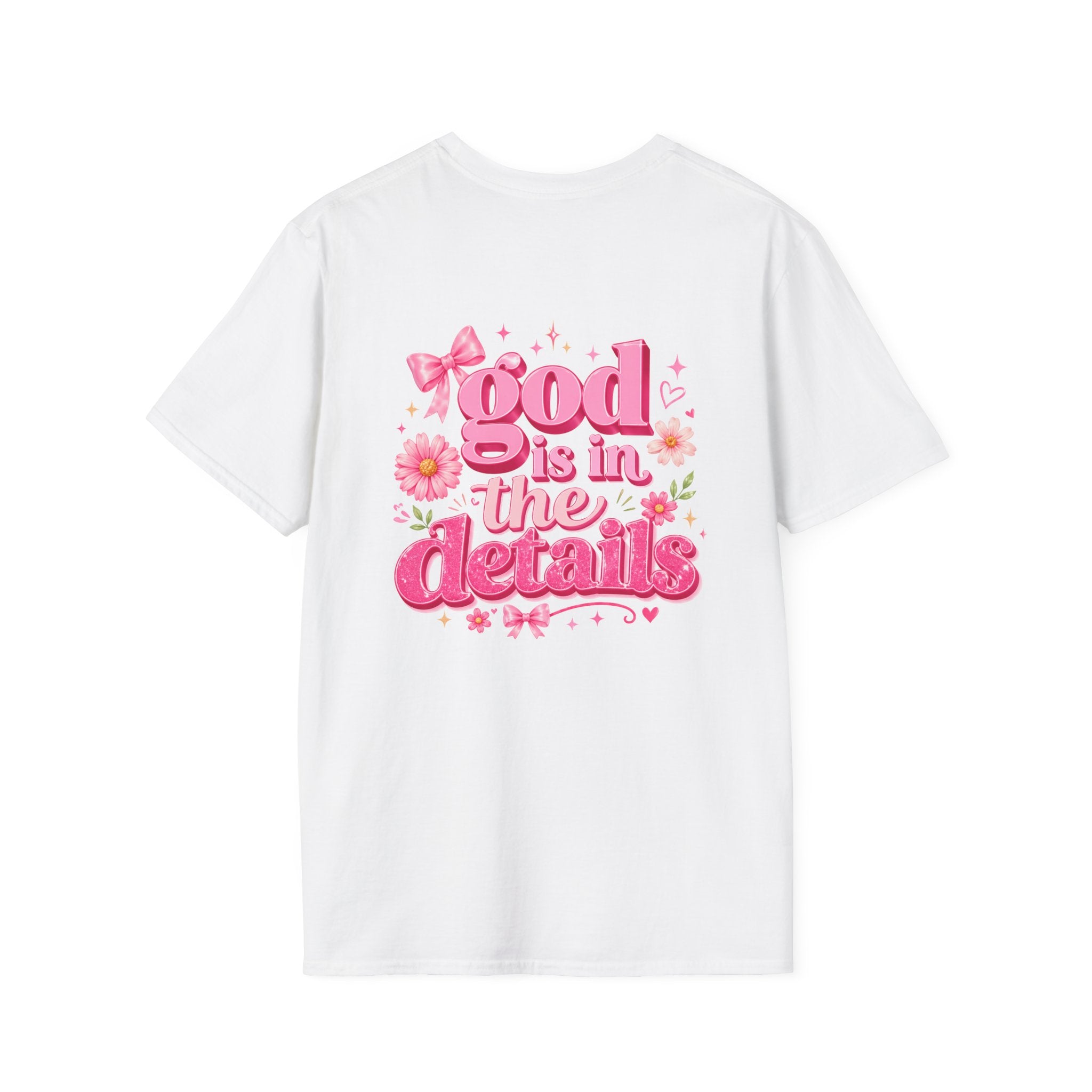 God Is In The Details Tee | Coquette Christian Shirt | Girly Faith Graphic Tee | Pink Bow Cross Shirt | Trendy Boutique Top