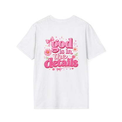 God Is In The Details Tee | Coquette Christian Shirt | Girly Faith Graphic Tee | Pink Bow Cross Shirt | Trendy Boutique Top