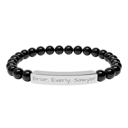 Personalized Kids Name Bracelet for Mom | Custom Beaded Bracelet | Engraved Name Bar | Mothers Day Gift