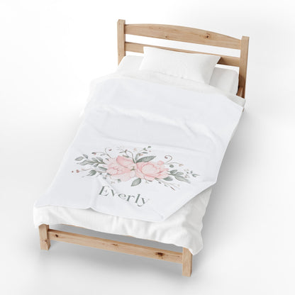 Personalized Velveteen Blanket - Pink Floral Name Blanket