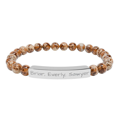 Personalized Kids Name Bracelet for Mom | Custom Beaded Bracelet | Engraved Name Bar | Mothers Day Gift