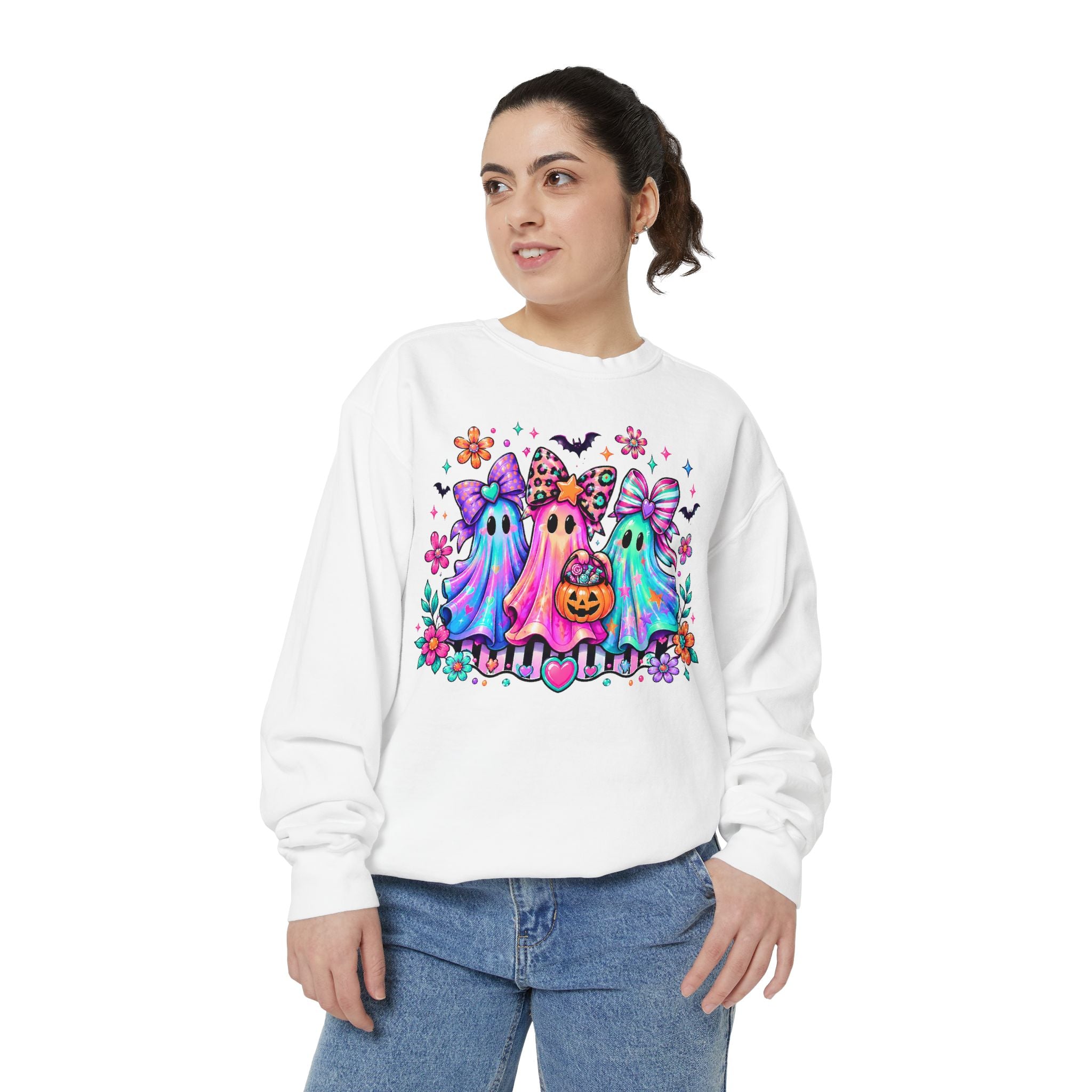 Colorful Cute Ghost Trio Halloween Crewneck