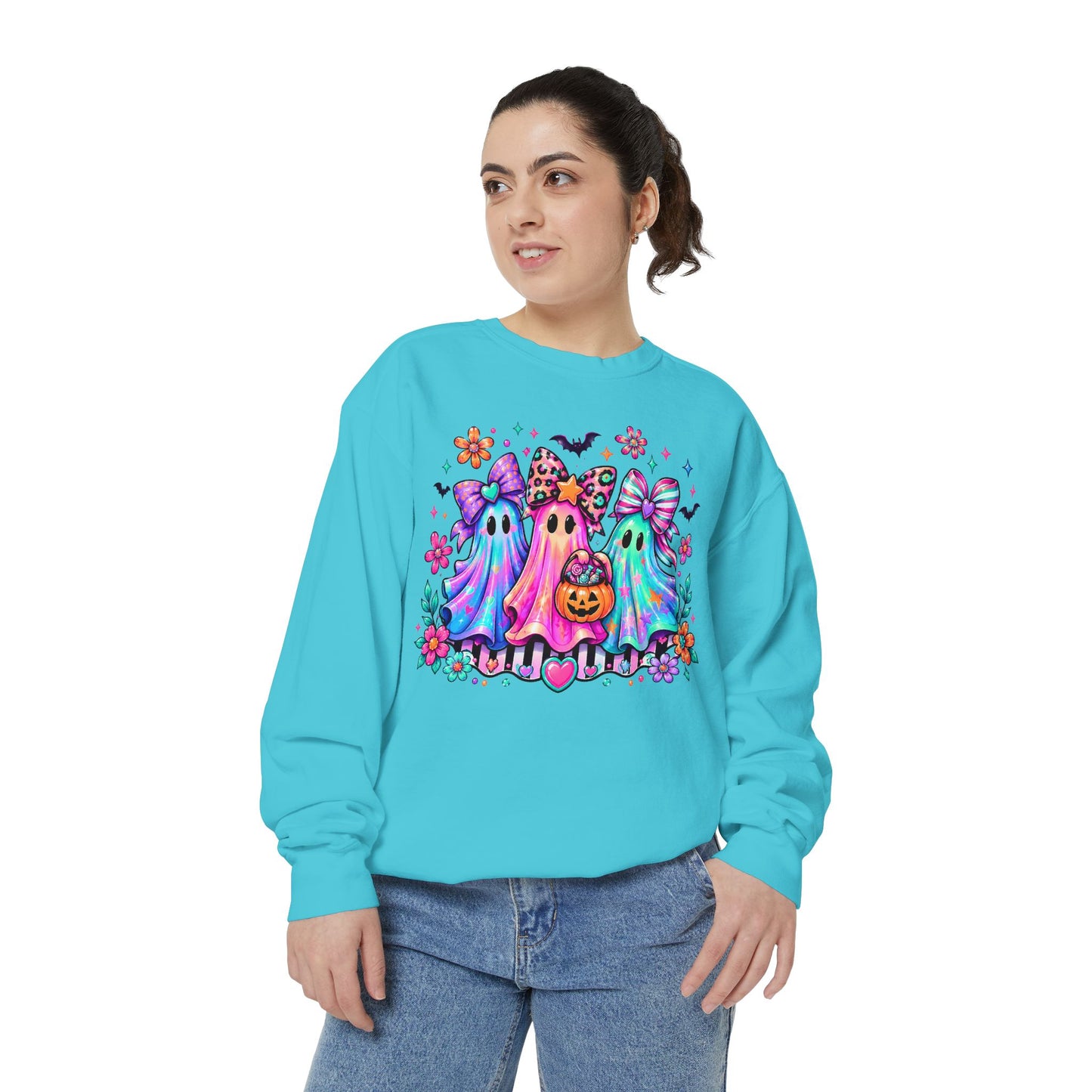 Colorful Cute Ghost Trio Halloween Crewneck