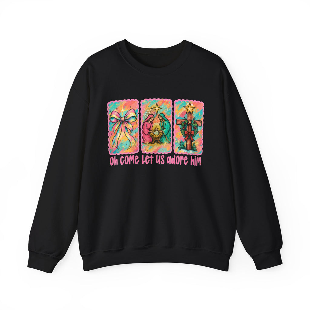 Oh Come Let Us Adore Him Christmas Religious Crewneck Sweatshirt