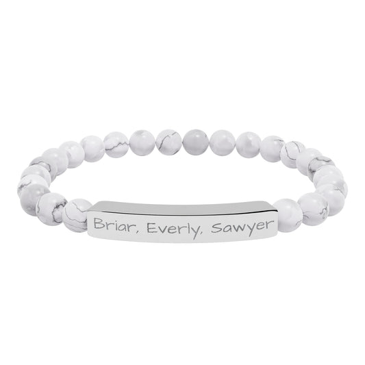Personalized Kids Name Bracelet for Mom | Custom Beaded Bracelet | Engraved Name Bar | Mothers Day Gift
