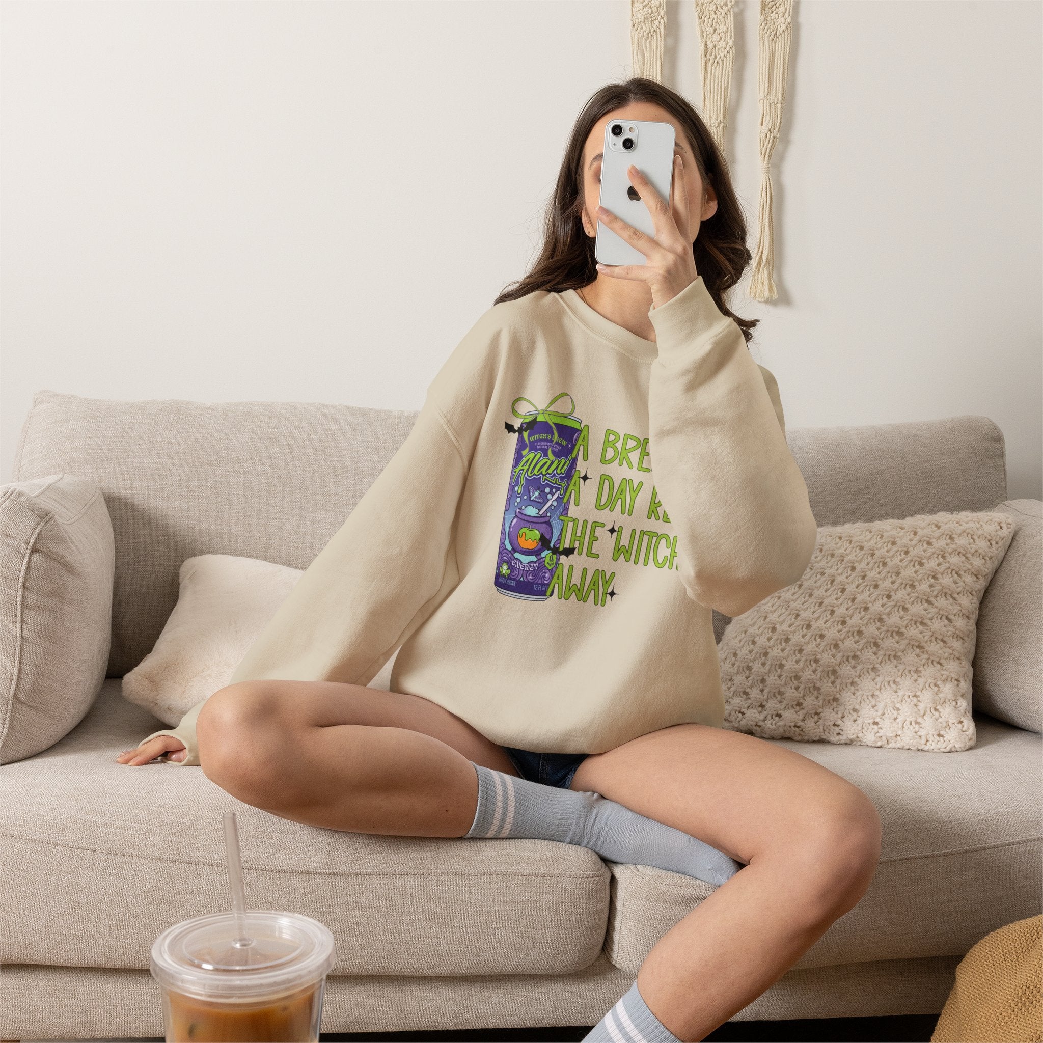 "A Brew A Day Keeps the Witch Away" Halloween Crewneck