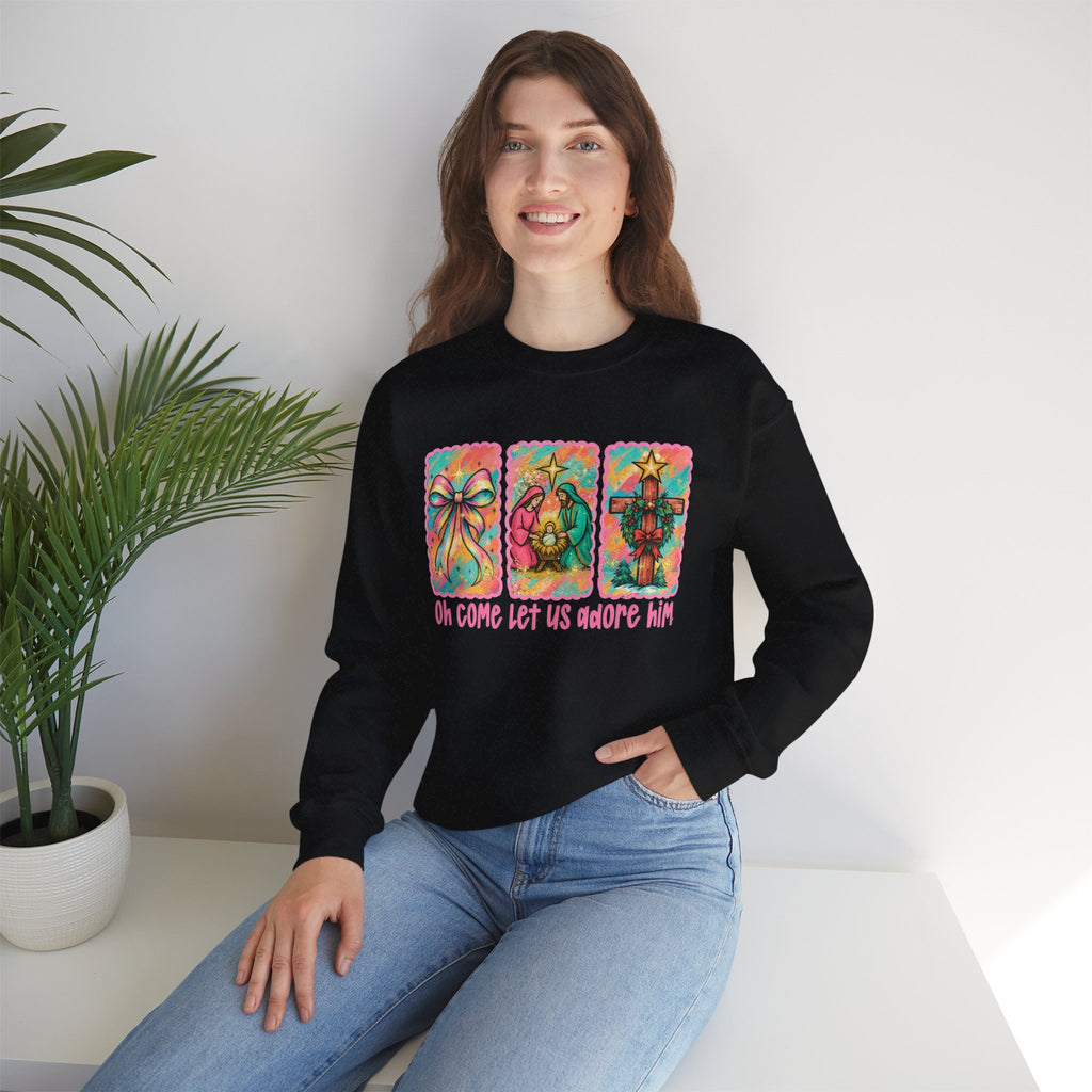 Oh Come Let Us Adore Him Christmas Religious Crewneck Sweatshirt