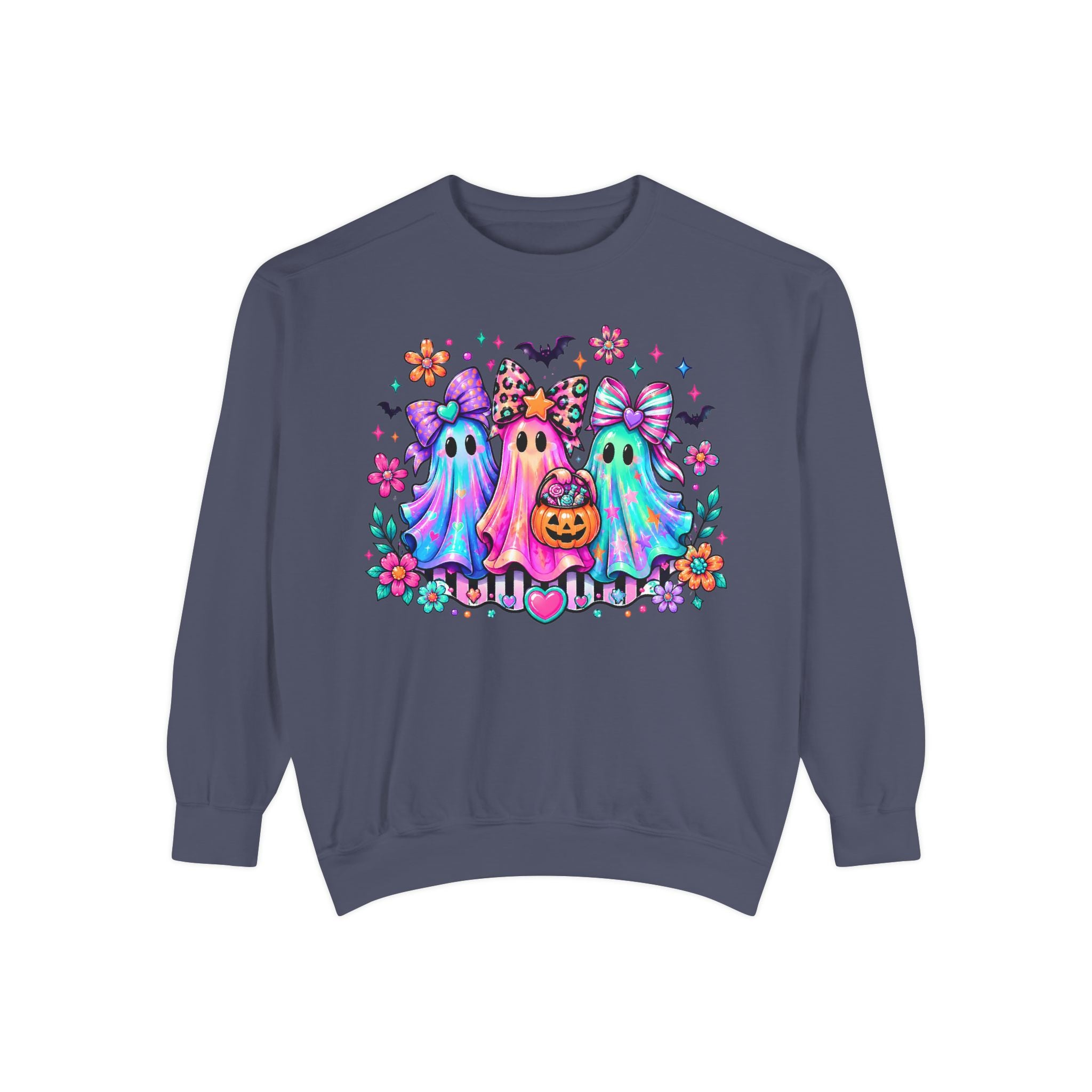 Colorful Cute Ghost Trio Halloween Crewneck