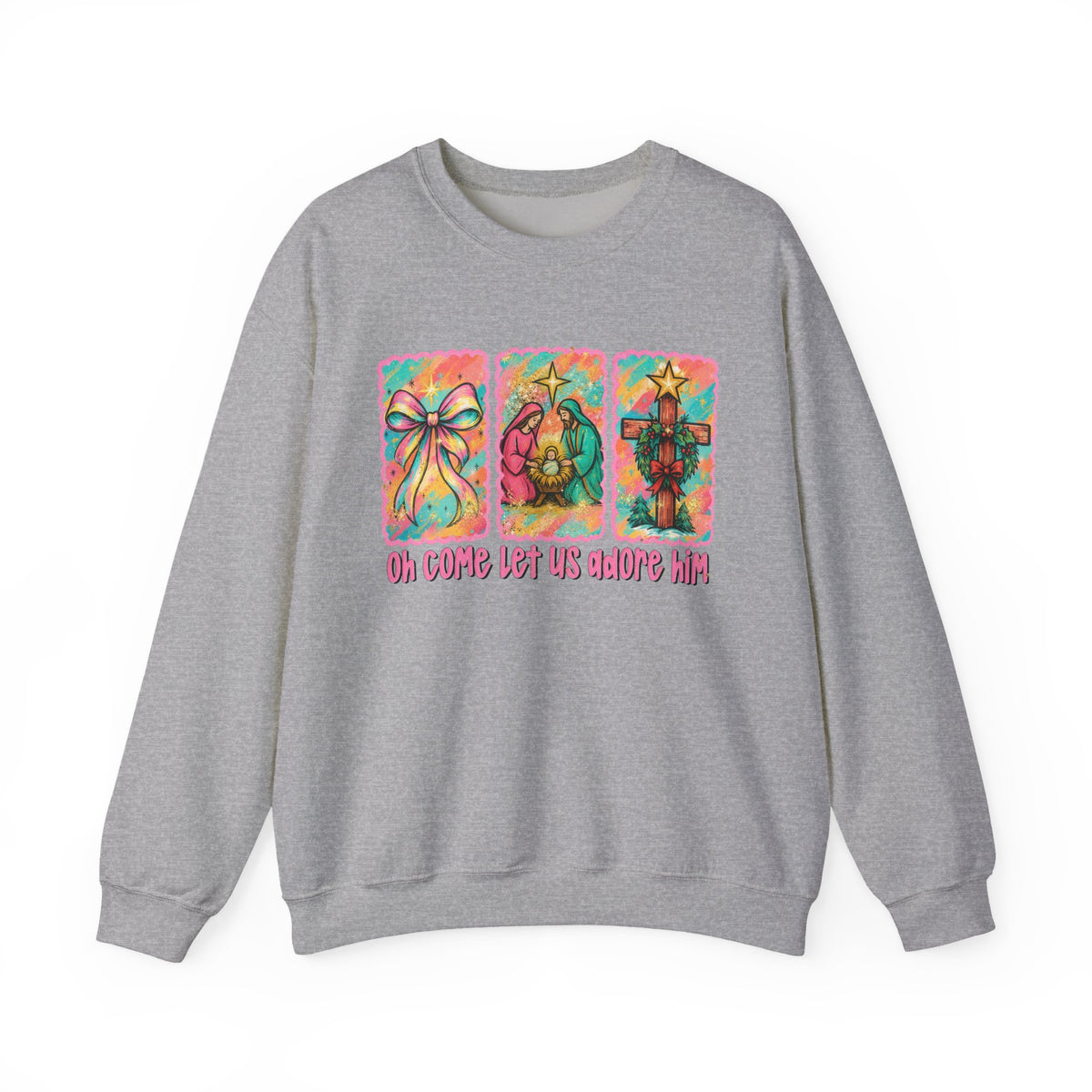 Oh Come Let Us Adore Him Christmas Religious Crewneck Sweatshirt