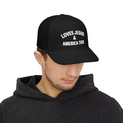 Loves Jesus & America Too Men Trucker Cap