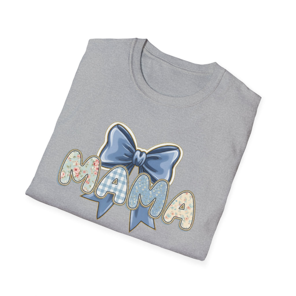 Mama bow graphic T-Shirt | floral letters, blue gingham bow