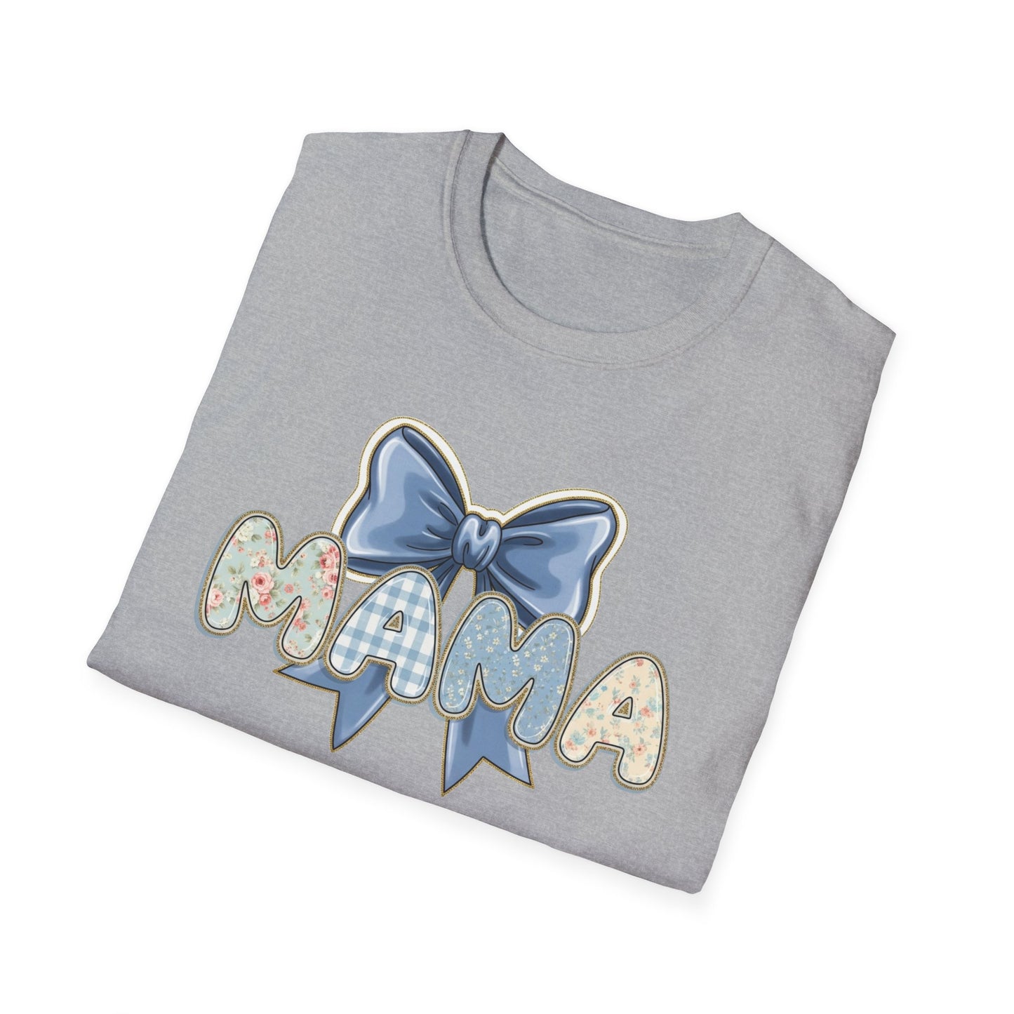 Mama bow graphic T-Shirt | floral letters, blue gingham bow