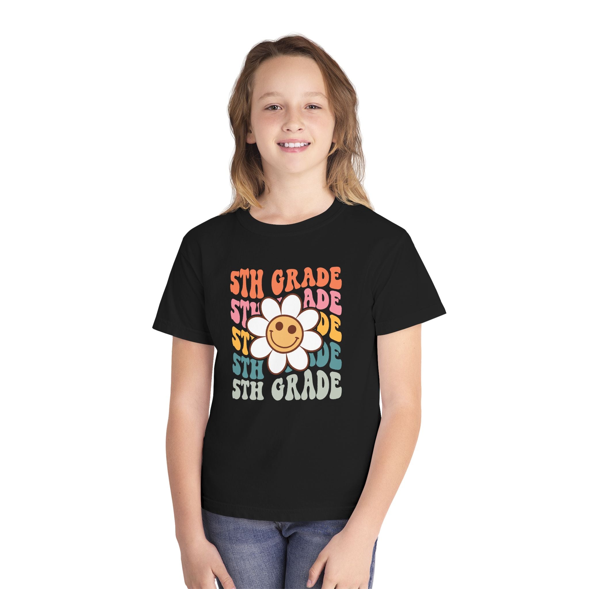 5th Grade Daisy Youth Tee — Retro Smiley Flower Back-to-School Shirt