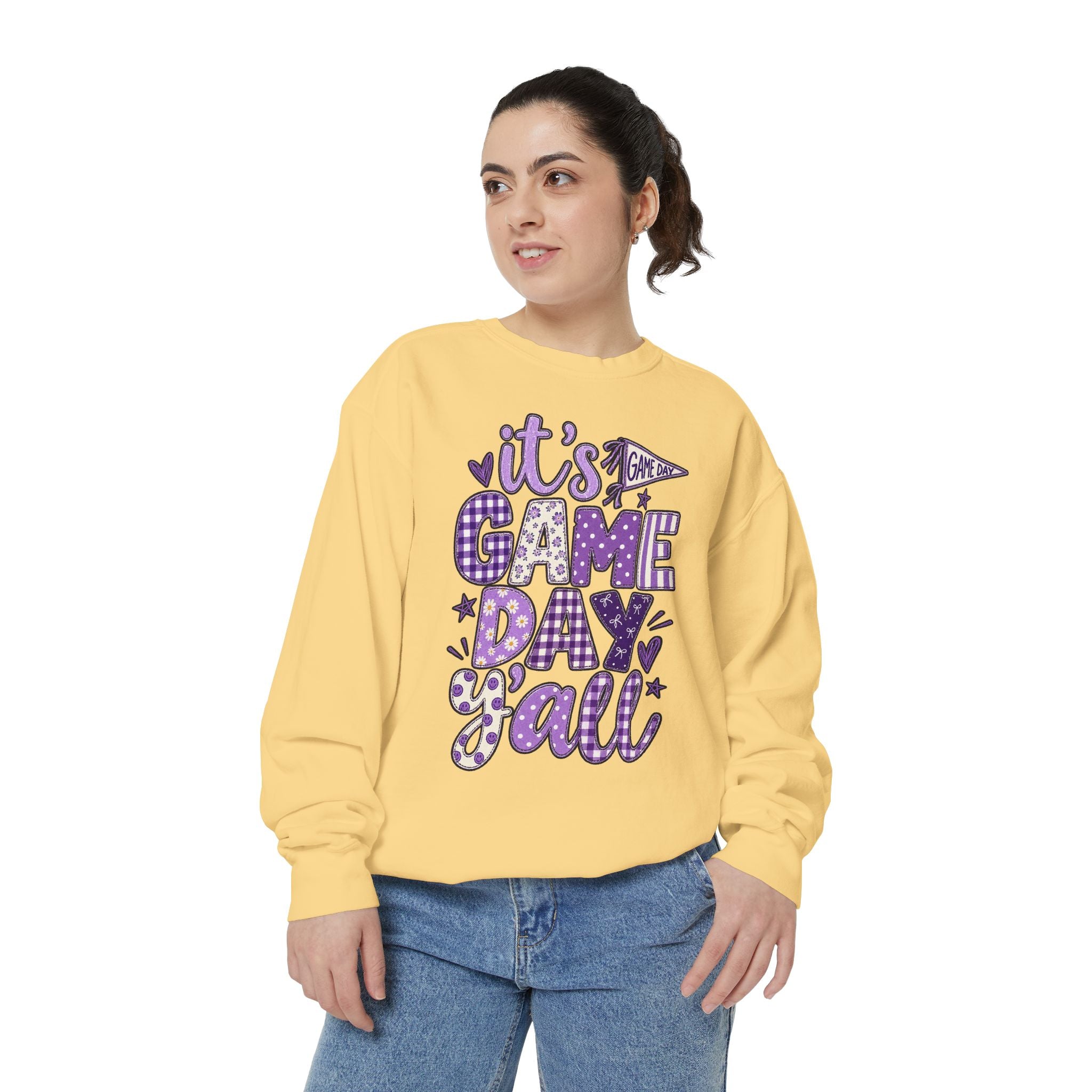 Game Day Y'all Sweatshirt — Playful Purple Sports Graphic Crewneck