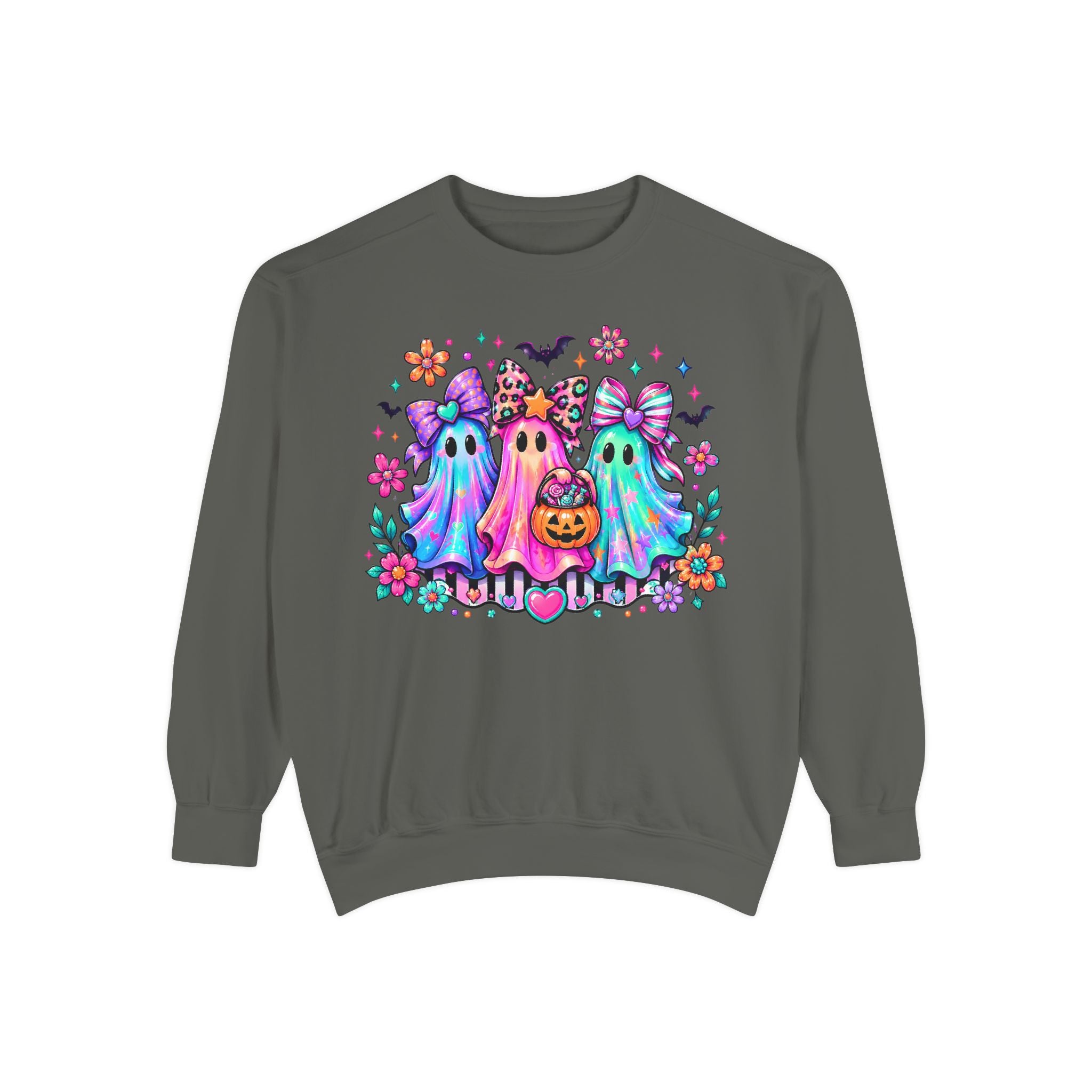 Colorful Cute Ghost Trio Halloween Crewneck