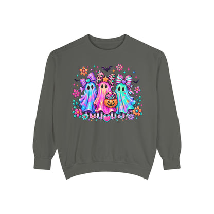 Colorful Cute Ghost Trio Halloween Crewneck