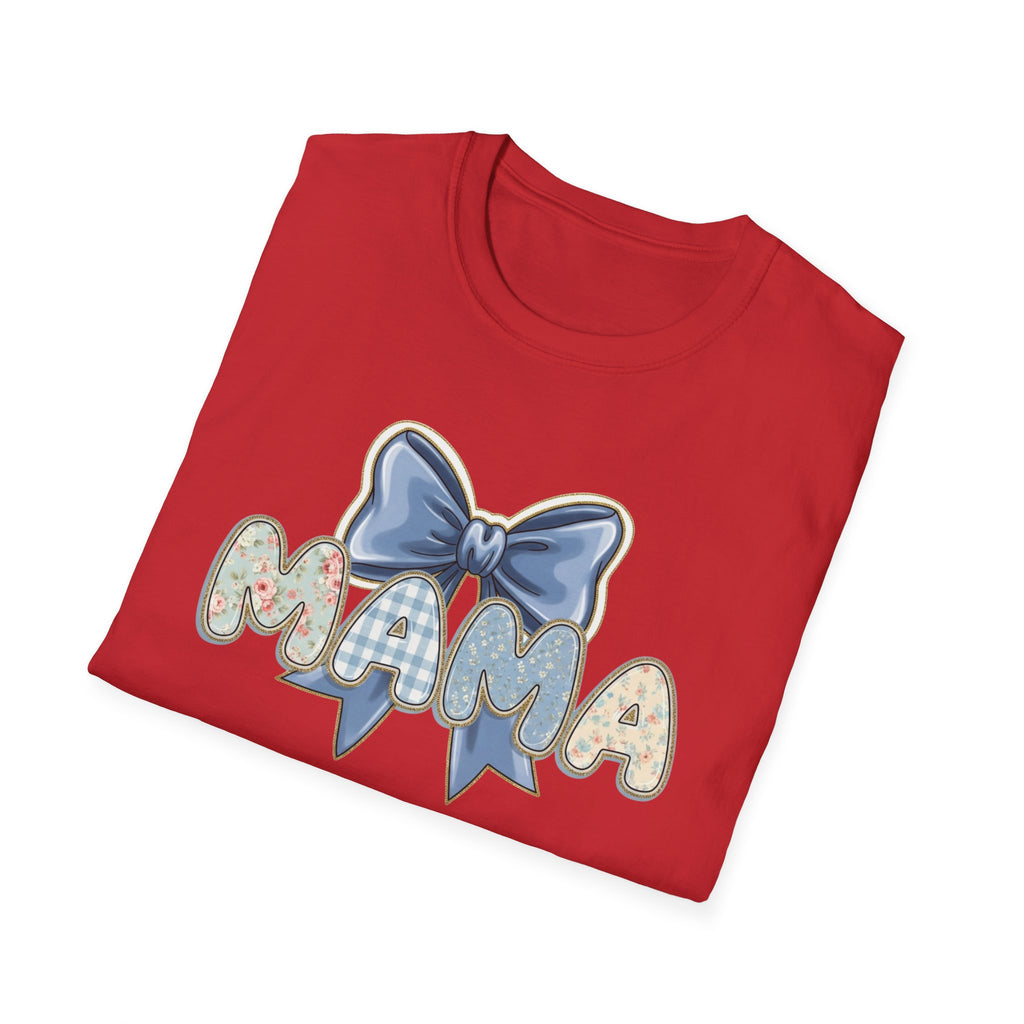 Mama bow graphic T-Shirt | floral letters, blue gingham bow