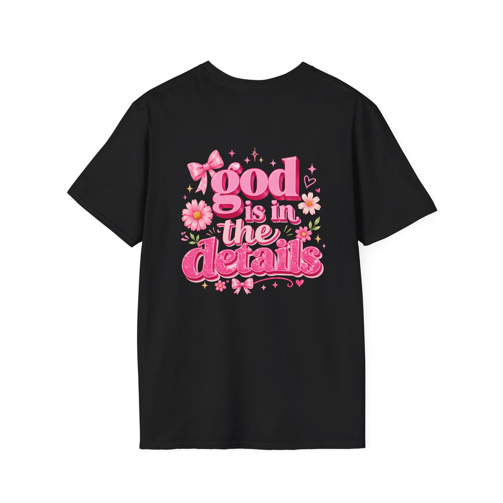 God Is In The Details Tee | Coquette Christian Shirt | Girly Faith Graphic Tee | Pink Bow Cross Shirt | Trendy Boutique Top