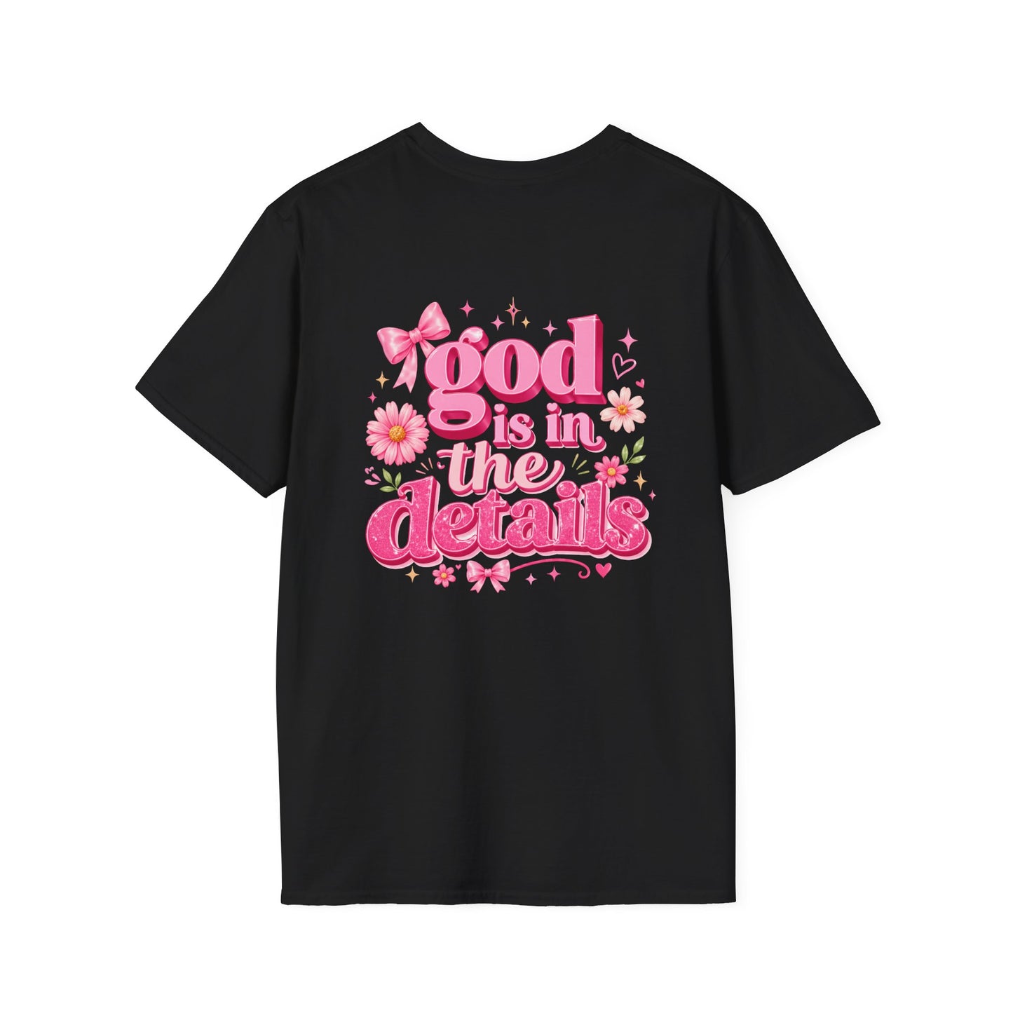 God Is In The Details Tee | Coquette Christian Shirt | Girly Faith Graphic Tee | Pink Bow Cross Shirt | Trendy Boutique Top