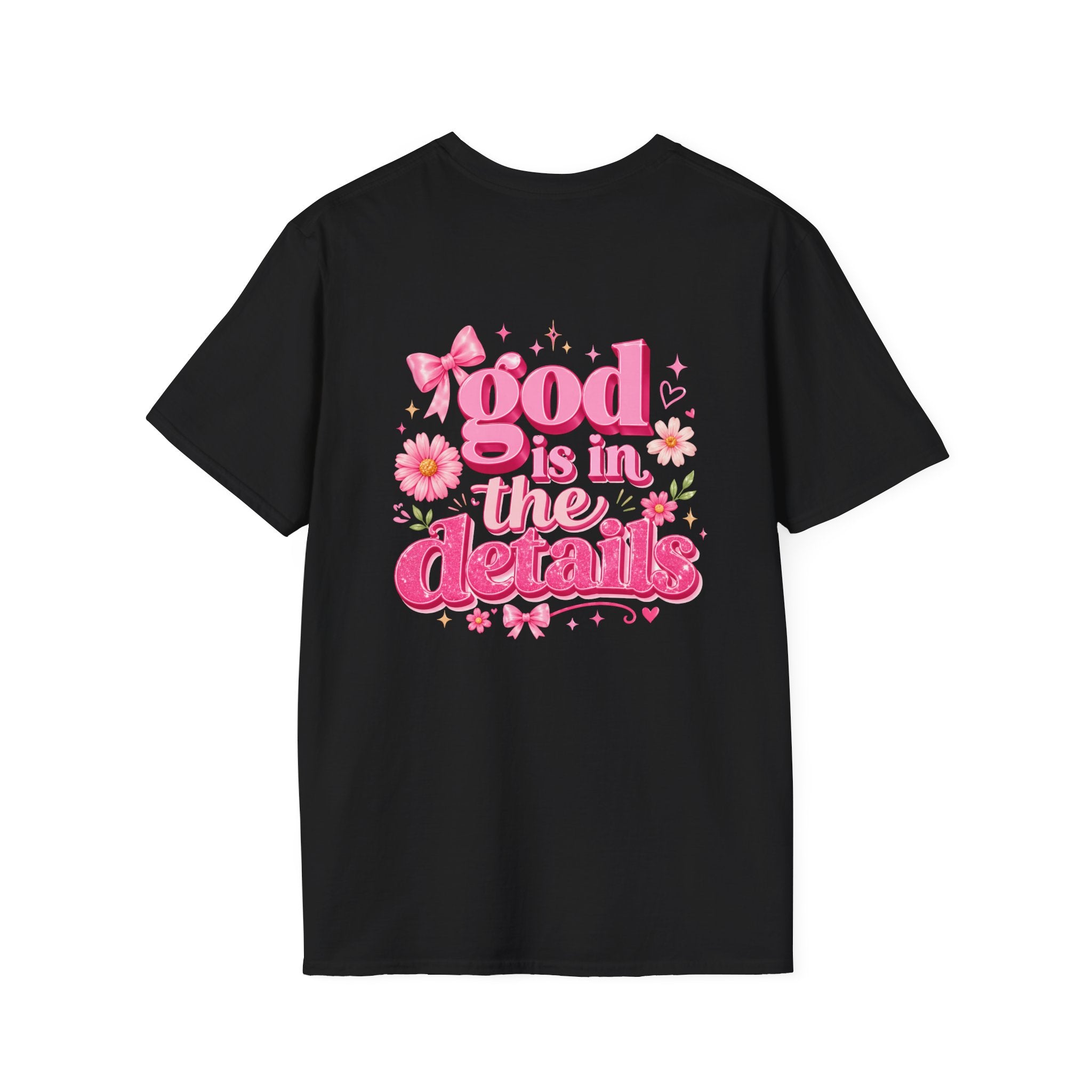 God Is In The Details Tee | Coquette Christian Shirt | Girly Faith Graphic Tee | Pink Bow Cross Shirt | Trendy Boutique Top