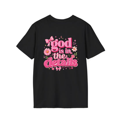 God Is In The Details Tee | Coquette Christian Shirt | Girly Faith Graphic Tee | Pink Bow Cross Shirt | Trendy Boutique Top