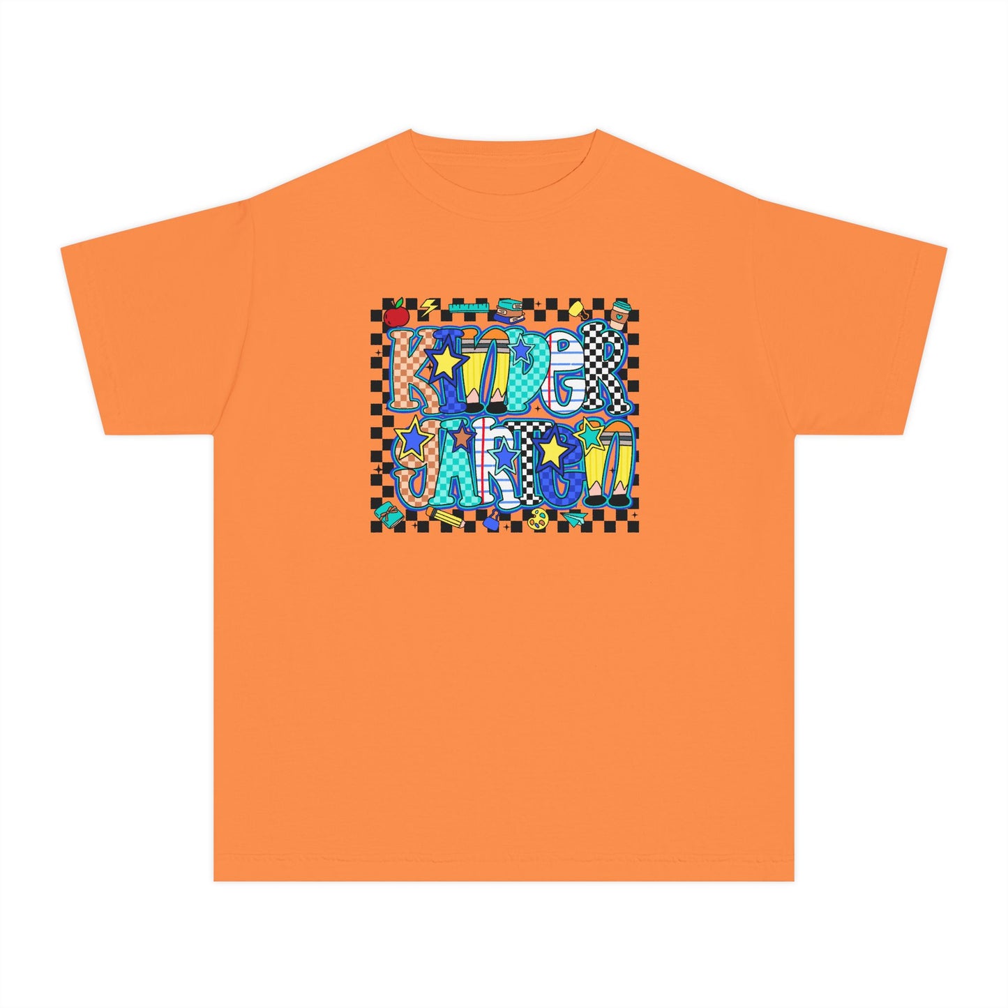 Youth Tee — Colorful 'Good Vibes' Checkerboard Graphic