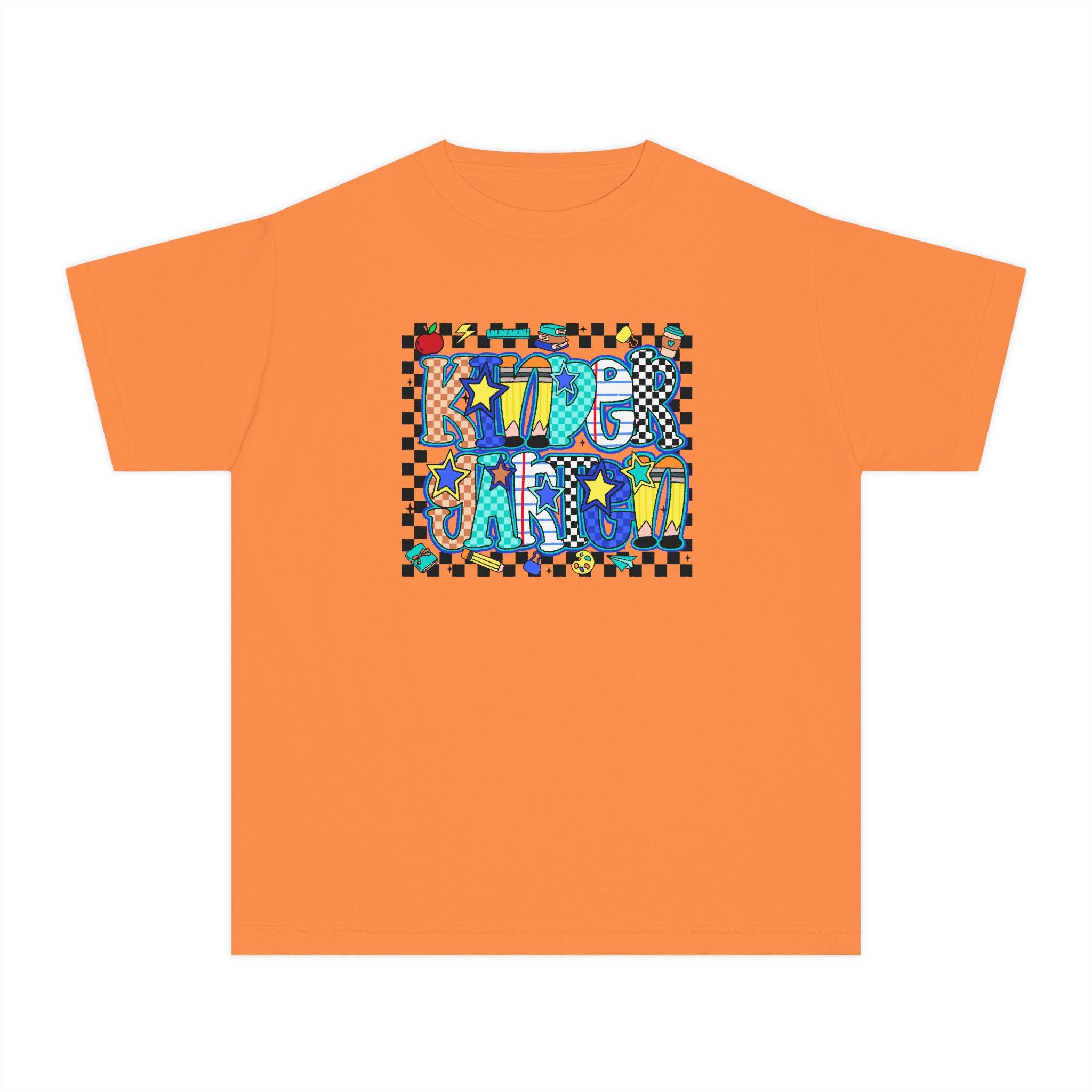 Youth Tee — Colorful 'Good Vibes' Checkerboard Graphic