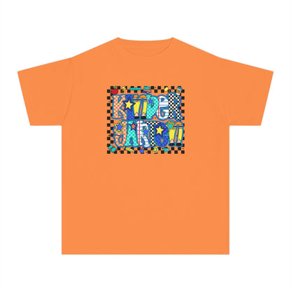 Youth Tee — Colorful 'Good Vibes' Checkerboard Graphic